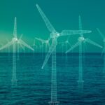 Projeção de aerogeradores em parque eólico no mar (offshore). Imagem: Divulgação/Petrobras