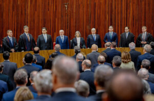 Brasília (DF), 12/05/2026 – O presidente Luiz Inácio Lula da Silva durante a posse dos ministros Nunes Marques e André Mendonça na presidência e vice-presidência do Tribunal Superior Eleitoral (TSE). Foto: SEAUD/PR